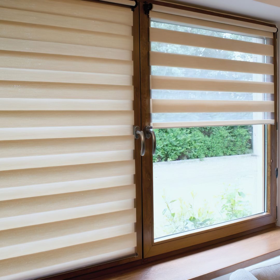 Window roller, duo system day and night. Cozy home interior.